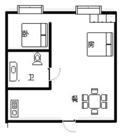 美和院(商住楼) 1室1厅1卫 43.65m² 2000元/月