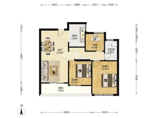 秦忆荣府北区 3室2厅1卫 95.00m² 1900元/月