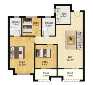 云栖玖著(公寓住宅) 3室2厅2卫 89.00m² 170万